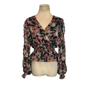 Express black red floral long sleeves blouse size XS